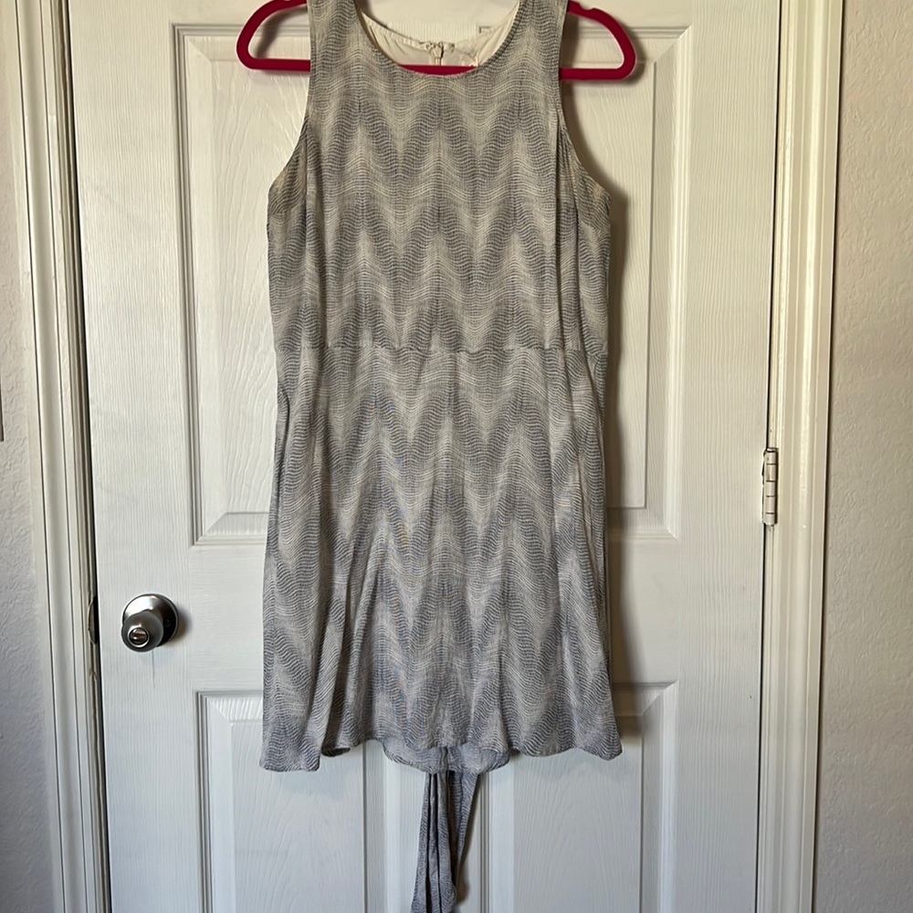 Navy and White Short Sleeveless Dress with attached Tie Belt